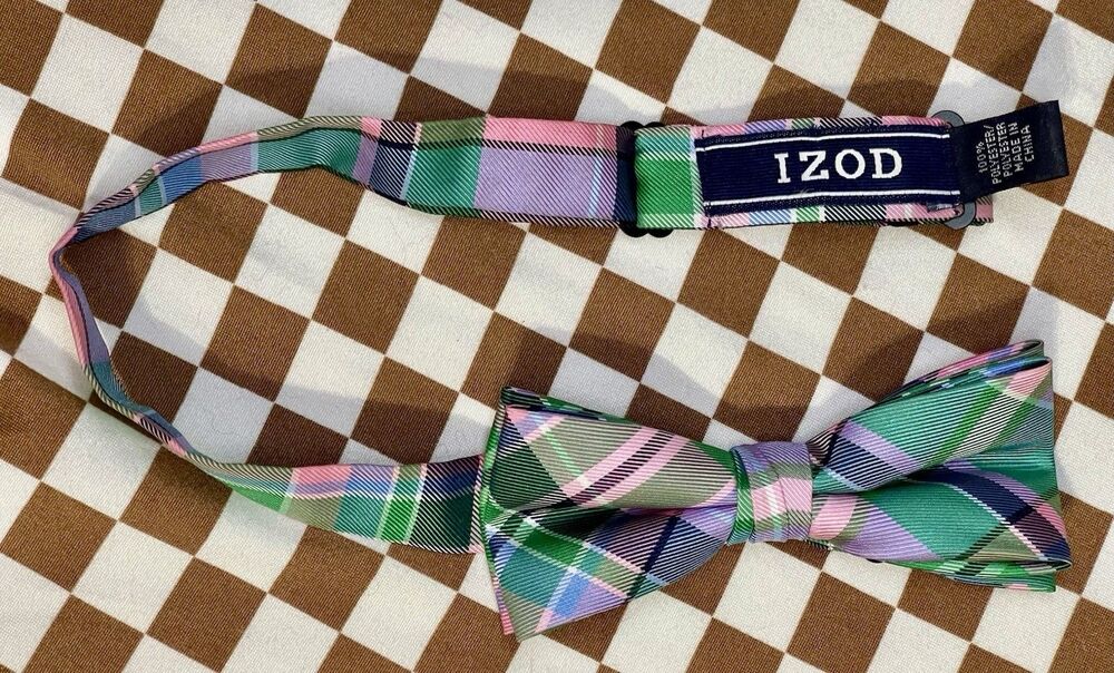 IZOD Plaid Tie Men's Poly Bowtie Bow Tie Pink Adjustable Preppy